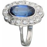 Art Deco ring witgoud, ca. 0.42 ct. diamant en saffier - BWG 10 kt.14 Single cut geslepen