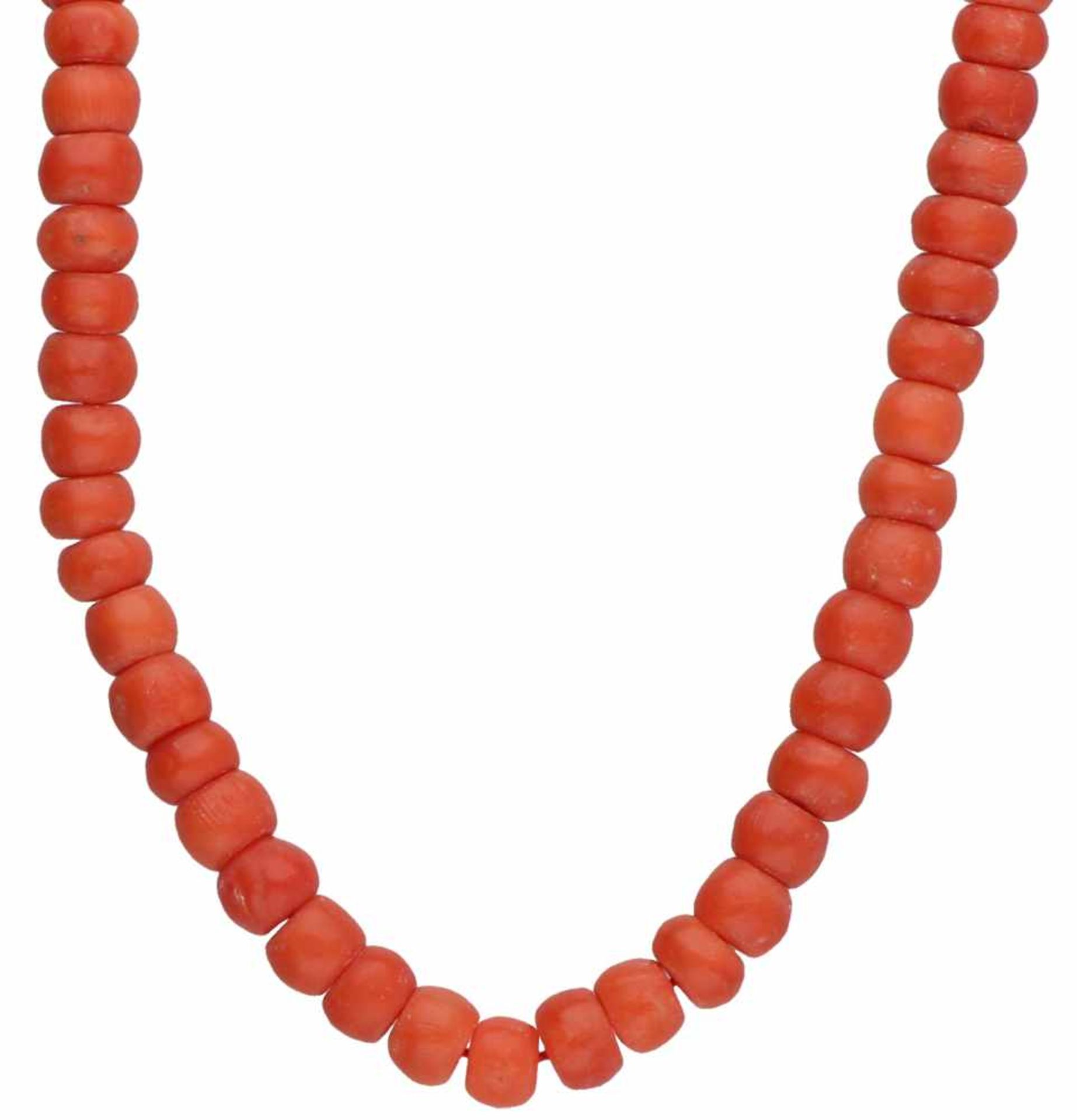 Antiek collier met geelgouden sluiting, bloedkoraal - 14 kt.Op rood draad geregen. Bloedkoraal 7 x 5 - Bild 2 aus 2