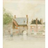 J.C.K. Klinkenberg (Den Haag 1852 - 1924).De Gevangenpoort te Den Haag. Aquarel op papier.