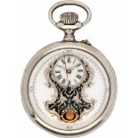 Zakhorloge met afbeelding van klok - Herenzakhorloge - Handopwindbaar - 1900.Staat: Goed - Materiaal