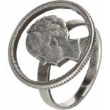 Munt ring zilver - BWG ca. 780/1000.Opengewerkt, 25 cent Wilhelmina 1939. Gehalte munten: BWG 640/