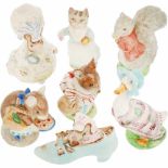 Een lot van zeven porseleinen dieren, gemerkt Beatrix Potter. F. Warne & Co Beswick Pottery.