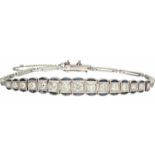 Art Deco armband platina, ca. 1.34 ct. diamant en saffier - Pt 950.Met veiligheidsachtje en