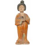 Een terra cotta beeld van een zgn: "fat lady" naar antiek voorbeeld. China.Vingers gelijmd. Afm.