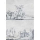 Nicolaas Wicart (Utrecht 1748 - 1815). Wandelaars bij een ruïne' en 'Een rivierlandschap met vissers