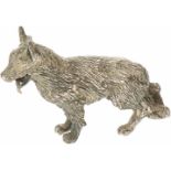 Miniatuur herdershond zilver.Gegoten met fraaie details. Italië, Arrezo, 20e eeuw, Keurtekens: