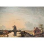 H.G. ten Cate (Amsterdam 1803-1856) - toegeschreven aan.Rivierlandschap met molen. Olieverf op