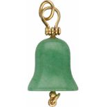 Hanger geelgoud, jade - 18 kt.Jade ca. 18 x 18 mm. LxB: 4,2 x 1,7 cm. Gewicht: 5,8 gram.Yellow