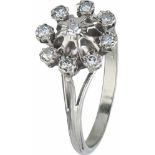 Rozetring witgoud, ca. 0.09 ct. diamant - 14 kt.9 Single cut geslepen diamanten (ca. 0.01 ct.).