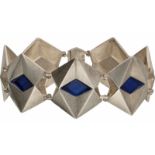 Design armband zilver, blauwe emaille - 925/1000.L: 18 cm. Gewicht: 42 gram.Design bracelet