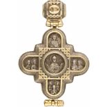 Russische kruisvormige hanger zilver - 925/1000.Orthodox kruis met iconische afbeeldingen. Herkomst: