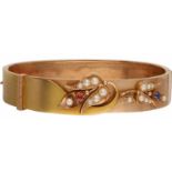 Antieke slavenarmband bicolor goud, saffier, robijn en parel - 14 kt.Rosegoud en gedeeltelijk