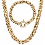 Set gourmet schakel collier/armband bicolor goud - 14 kt.Gedeeltelijk bewerkt. Lengte collier: 46,