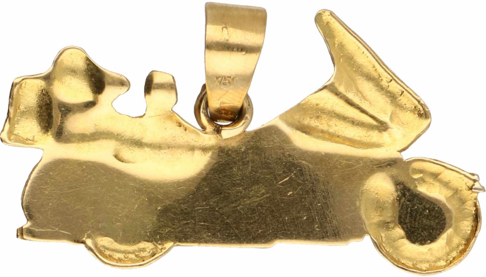 Hanger bicolor goud - 18 kt.In de vorm van een motor. LxB: 2,1 x 3,8 cm. Gewicht: 5,5 gram.Pendant - Image 2 of 2