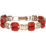 Antieke armband rosegoud, bloedkoraal - BWG 10 kt.12x Bloedkoraal ca. 10 x 5 mm. L: 17 cm.