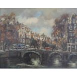 H.C. Kranenburg (1917 - 1987). Gezicht op een gracht te Amsterdam. Olieverf op doek. Gesigneerd