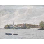P. Jan De Clerck / De Clercq (Oostende 1881 - 1962). Een Bretons dorpje aan de rivier. Olieverf op