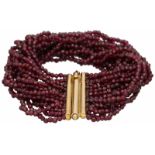 Rajola kralen armband geelgoud, rhodoliet granaat - 18 kt.Is een setje met collier (3915). L: 19,5