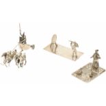 (4) delig lot miniaturen zilver.W.o. eenden voeren, romeinse 4 span en boogschutter. Nederland,