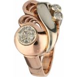 Antieke tank ring bicolor goud, ca. 0.10 ct. diamant - 14 kt.2 Single cut geslepen diamanten (ca.