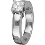 Solitair ring witgoud, 1.02 ct. diamant - 14 kt.1 Princess geslepen diamant (ca. 1.02 ct.).