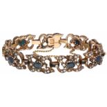 Vintage armband geelgoud, ca. 2.43 ct. diamant, saffier en blauwe emaille - BWG 10 kt.Set met