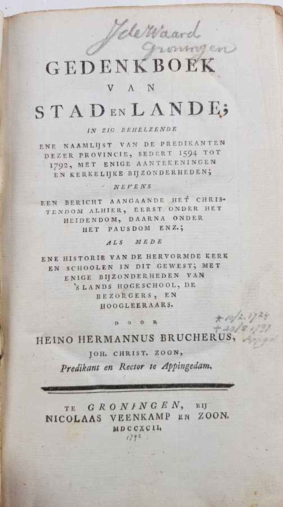 (Boeken) (Groningana) Gedenkboek van Stad en LandeHeino Hermannus Brucherus - Gedenkboek van Stad en