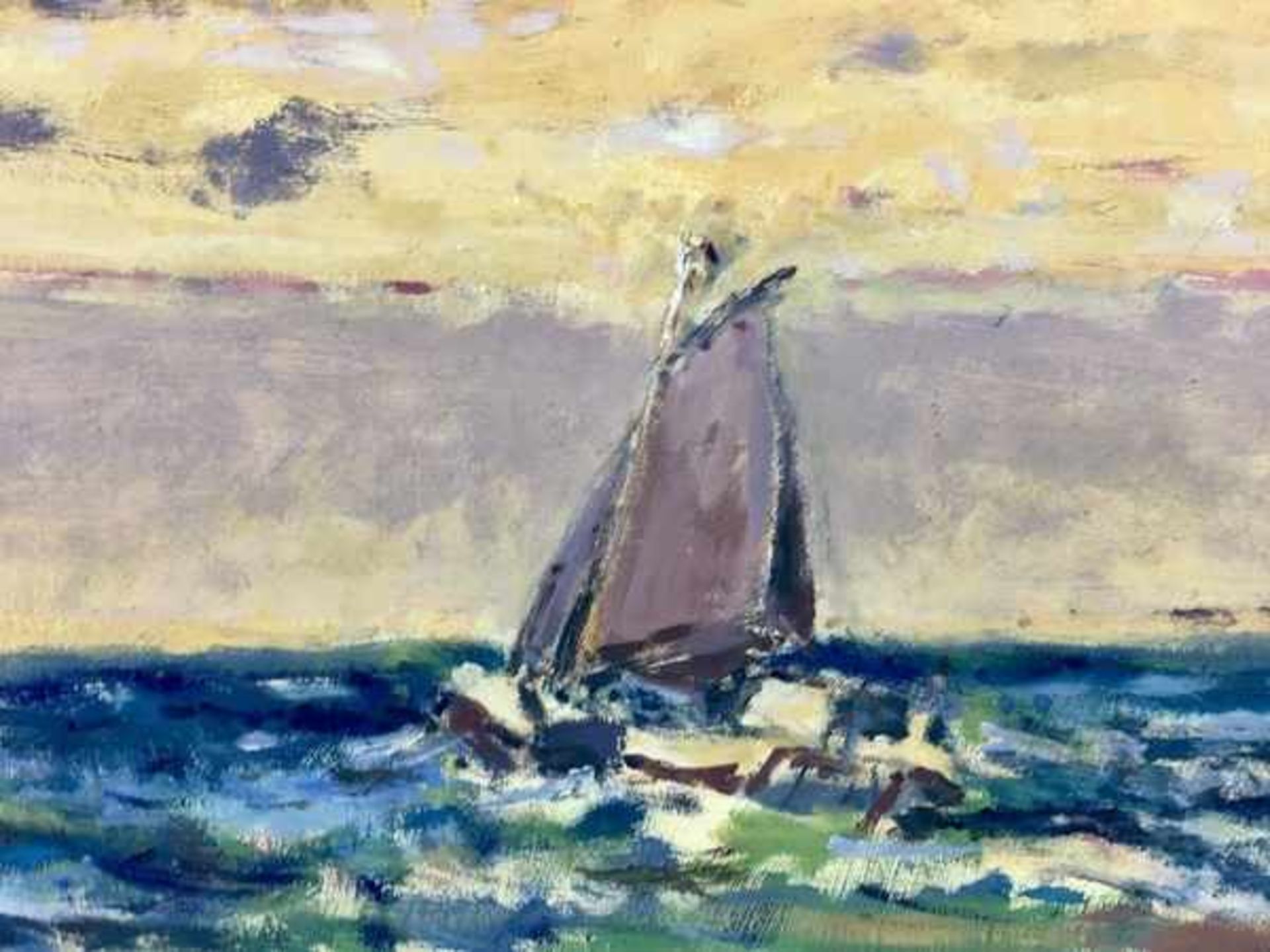 (Kunst) Schilderij, hardboard plaat, zeilboot op volle zee, 20e eeuwSchilderij, hardboard plaat, - Bild 2 aus 3