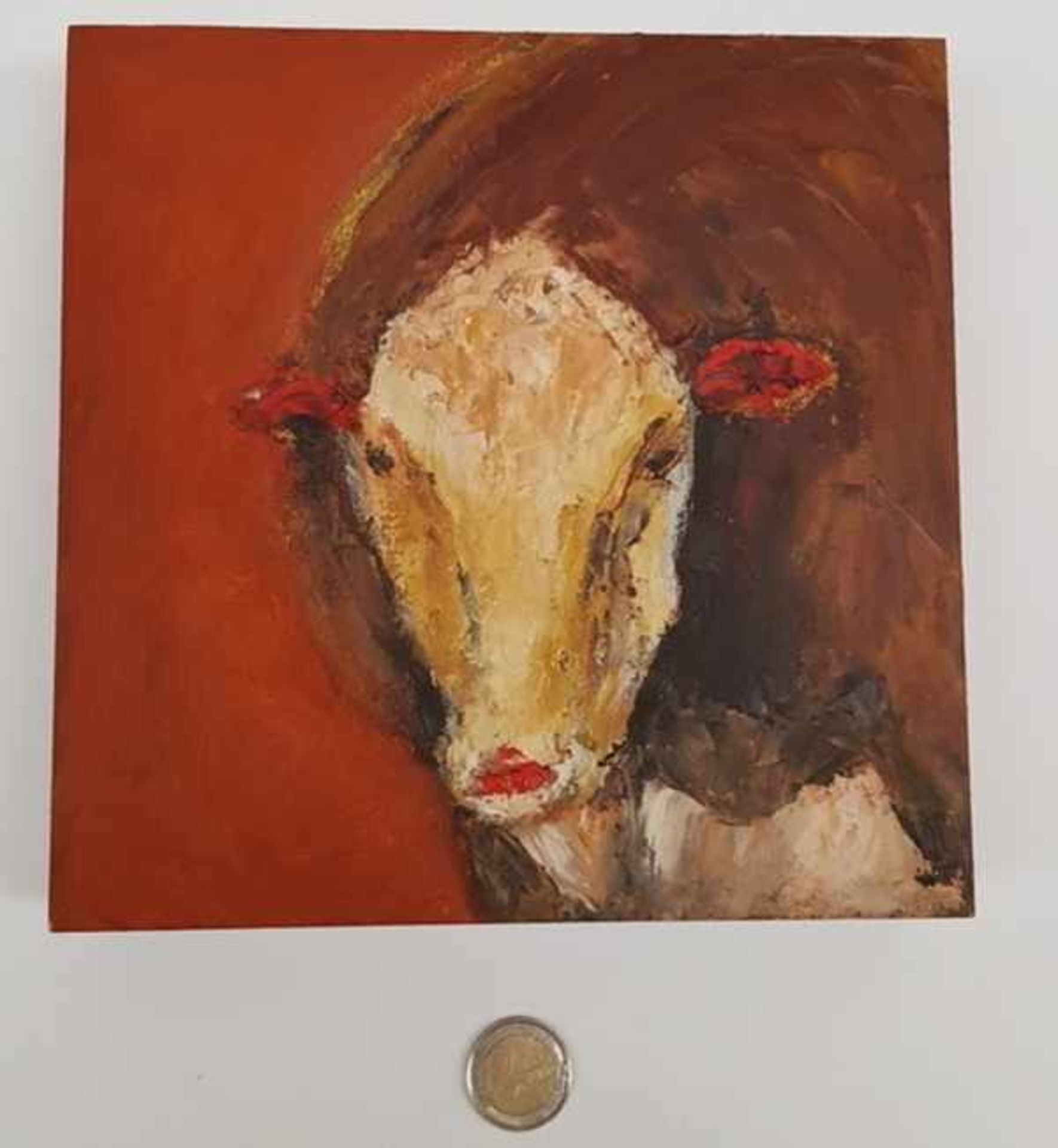 (Kunst) Schildering koe op paneel, gesigneerd R. Bennen, 2003Schildering koe op paneel, gesigneerd - Bild 3 aus 6