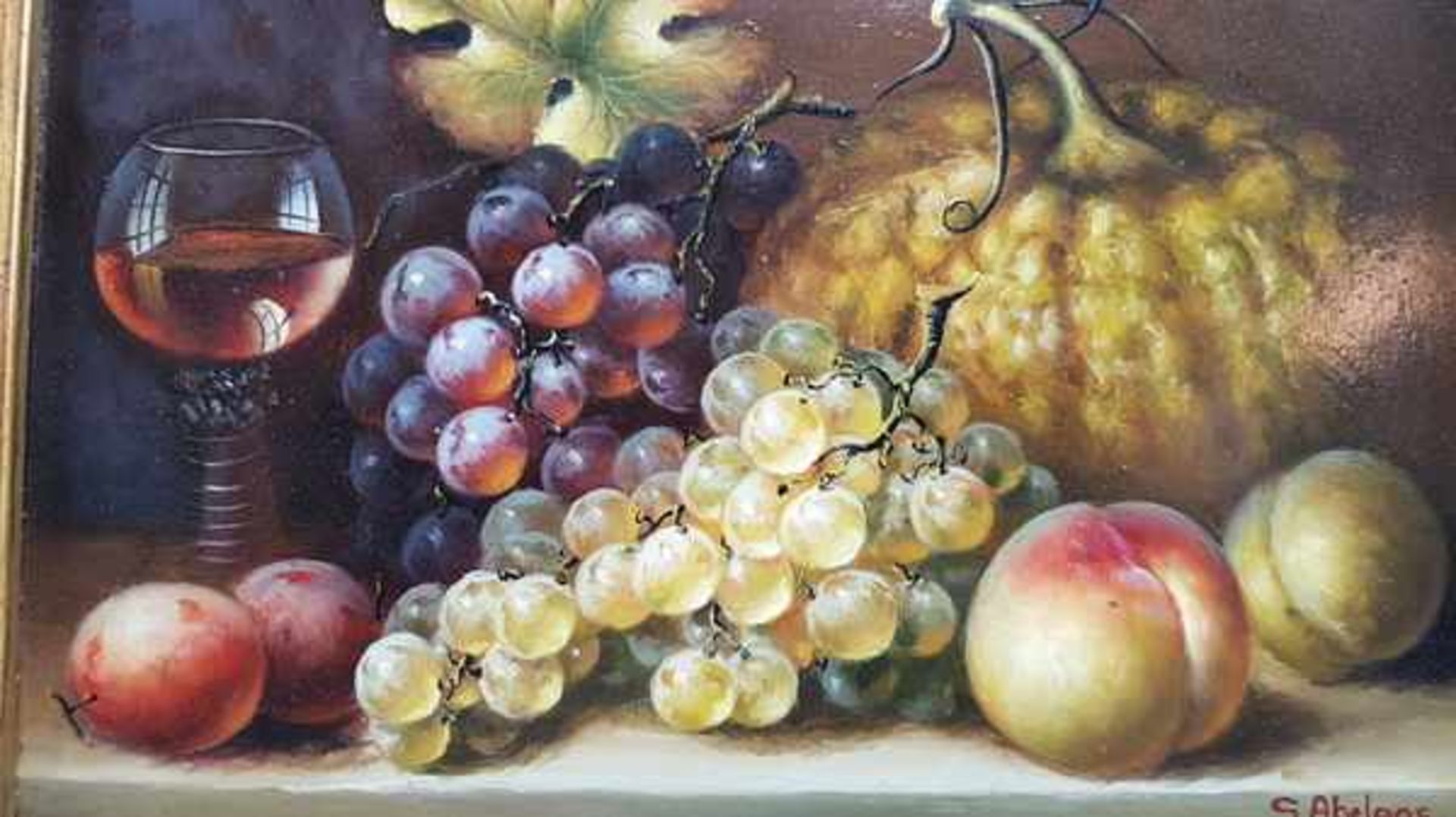 (Kunst) Schilderij, stilleven met fruit, olieverf op paneel, gesigneerd S. AbeloosSchilderij, - Bild 5 aus 7