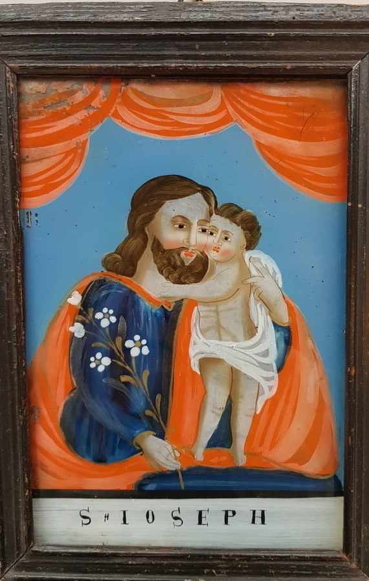 (Curiosa) Achterglas schildering van St. Joseph, vermoedelijk Kaiserswalde, 19e eeuwAchterglas