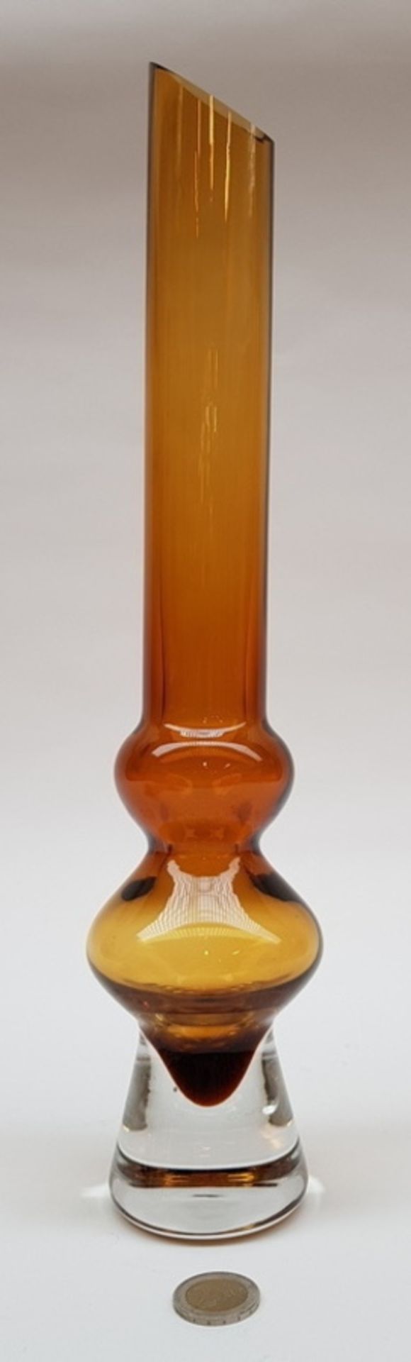 (Design) Amber/helder glazen vintage vaas ontwerp: Bo Borgstrom voor Aseda. Zweden ca. 1960.Amber/ - Bild 2 aus 5