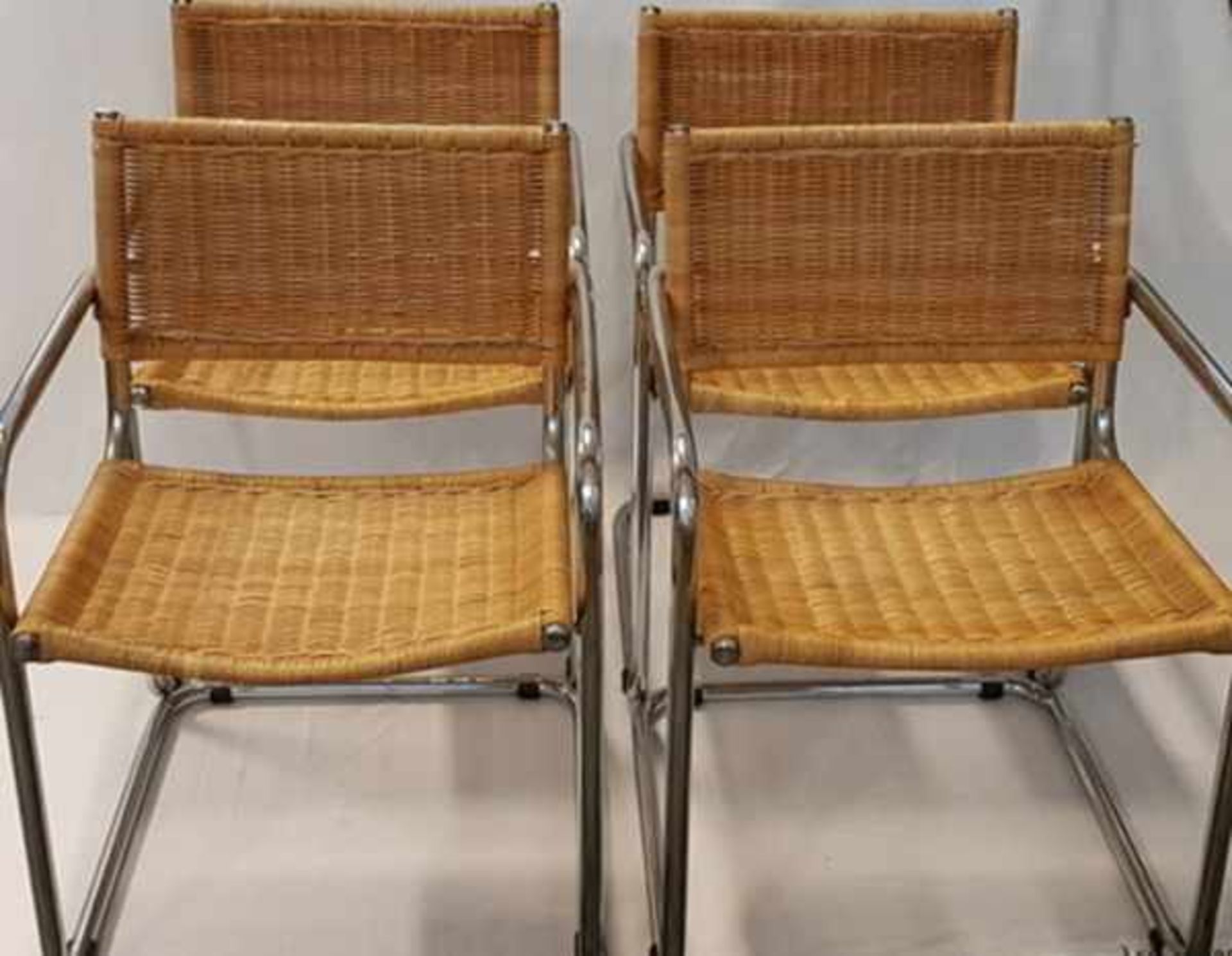 (Design) Design stoelen met rotan zitting, waarschijnlijk Italië, jaren 70 / 80Design stoelen met - Bild 6 aus 6