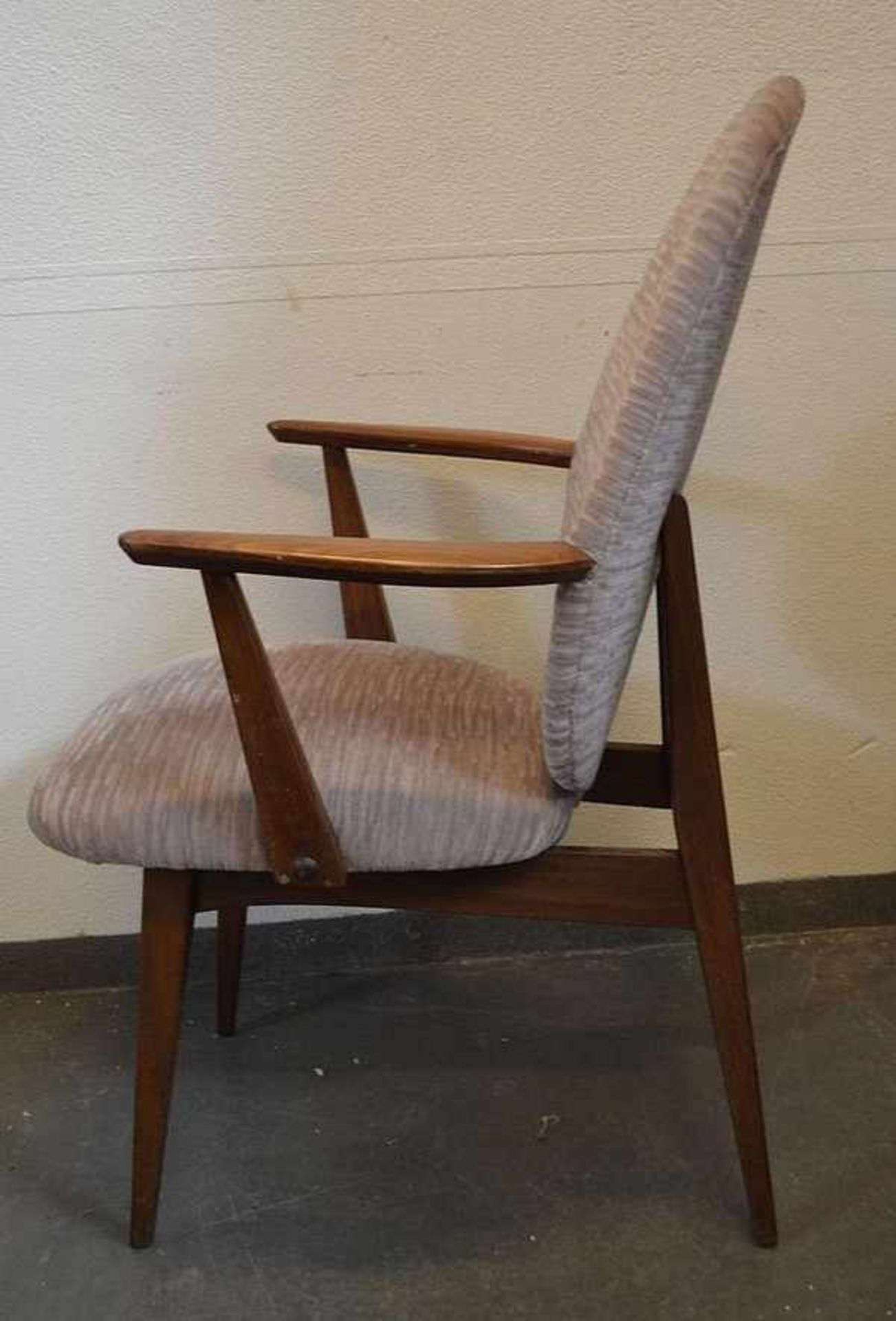 (Design) Hout / stoffen Vintage stoel met armleuningen, vermoedelijk Scandinavisch, midden 20e - Bild 2 aus 2