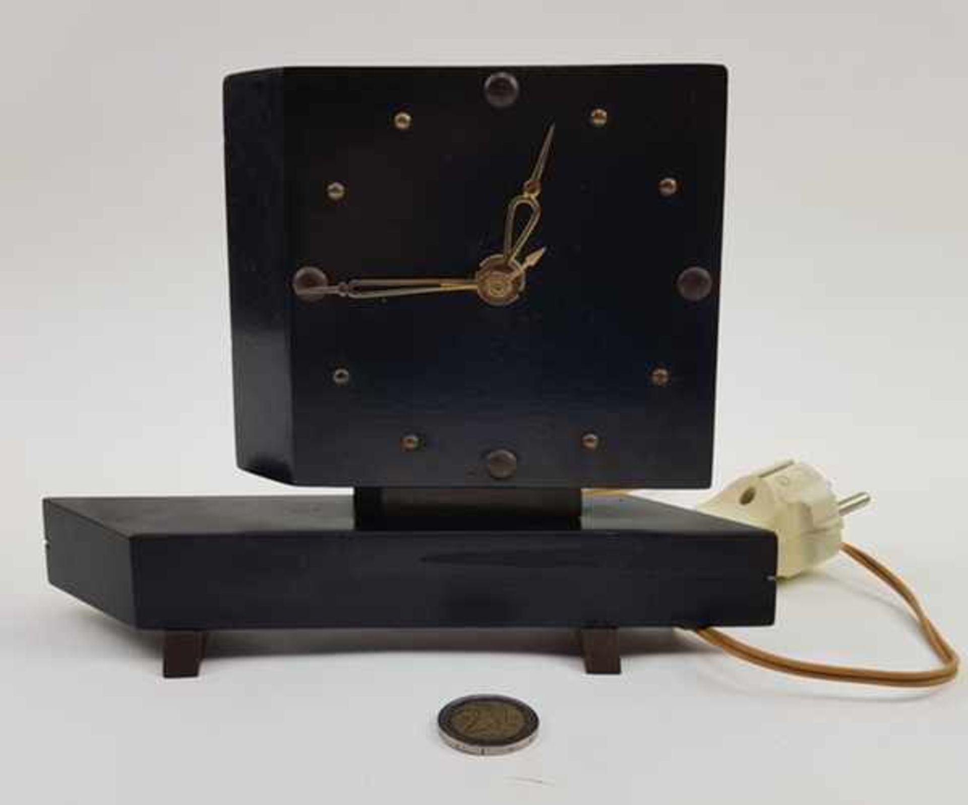 (Design) Houten klok met elektrisch uurwerk, asymetrische vormgeving jaren 50Houten klok met - Bild 6 aus 6