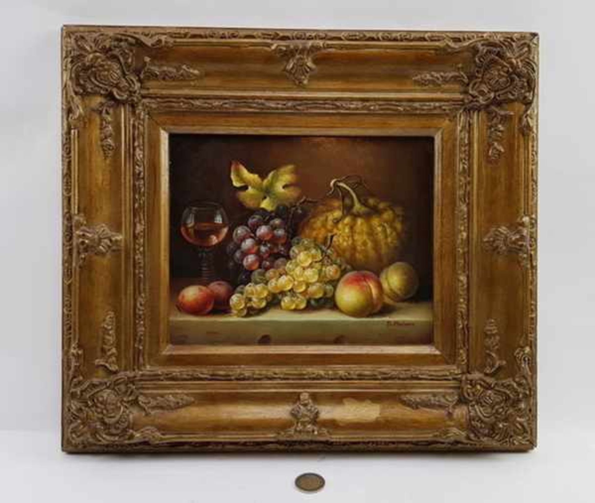 (Kunst) Schilderij, stilleven met fruit, olieverf op paneel, gesigneerd S. AbeloosSchilderij, - Bild 6 aus 7