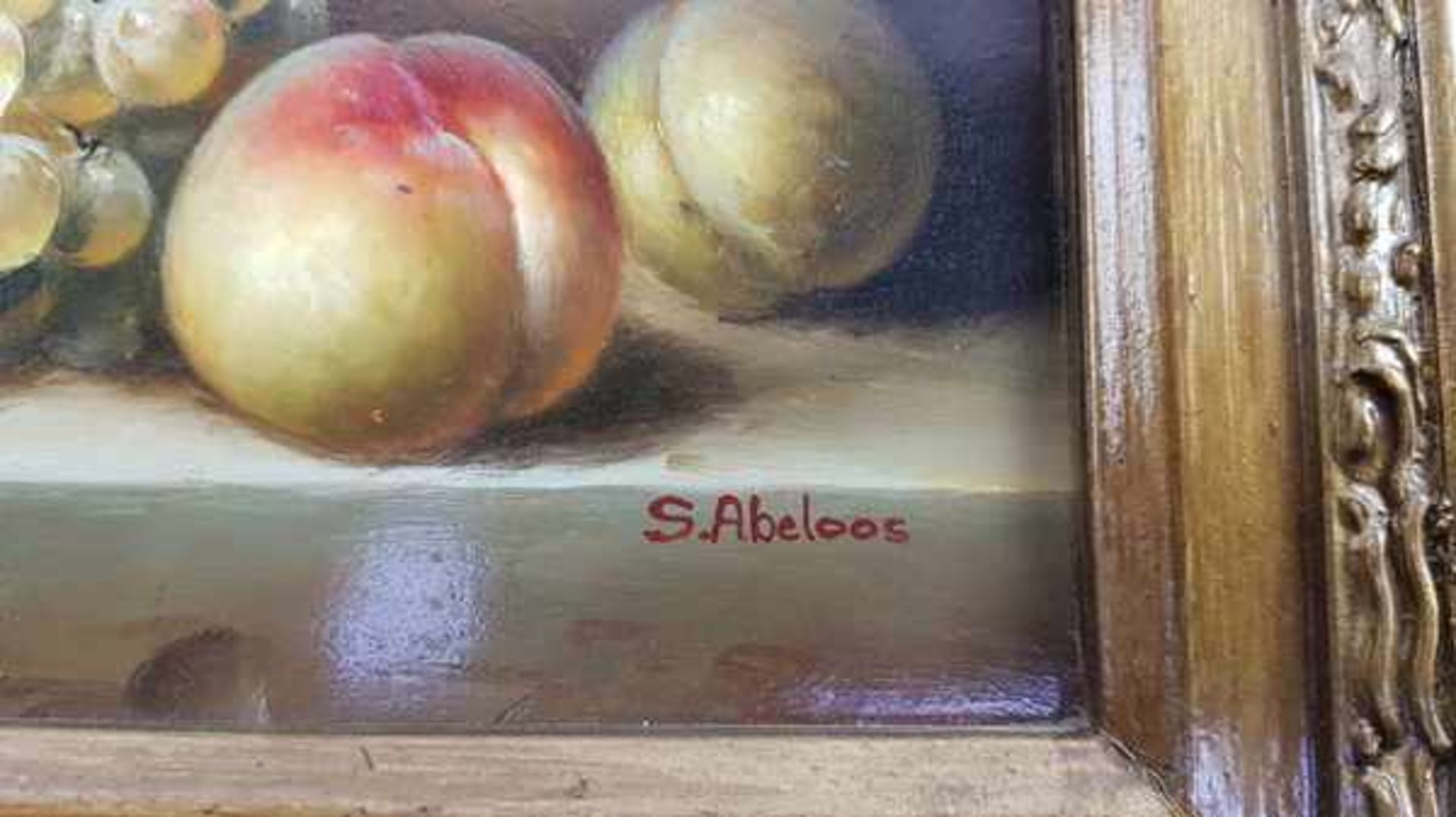 (Kunst) Schilderij, stilleven met fruit, olieverf op paneel, gesigneerd S. AbeloosSchilderij, - Bild 4 aus 7