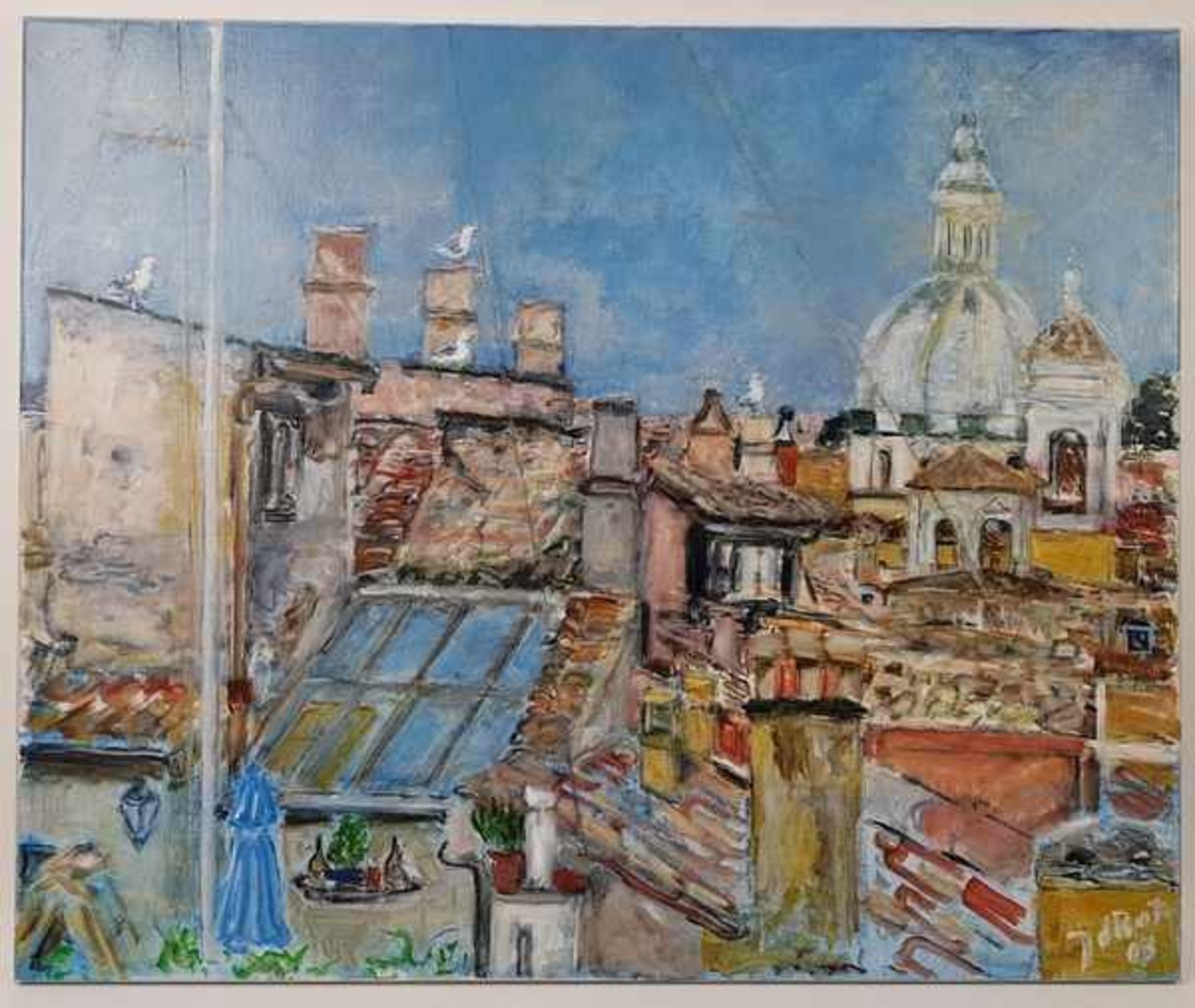 (Kunst) Schilderij "Good morning Rome", olieverf op doek, gesigneerd J. de BotJoan de Bot (1948)