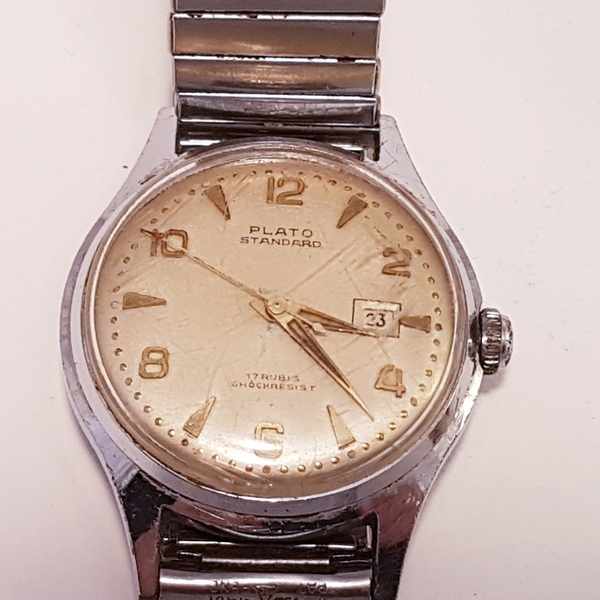 (Curiosa) Zilver/ double/chroom, Horloge, broche en armband, midden 20e eeuw. Chroom/ zilver/ - Image 2 of 7