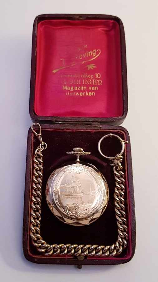 (Goud) Gouden zakhorloge, Remontoir 10 rubis + gouden ketting. Zwitserland 1911.Gouden zakhorloge, - Image 2 of 37