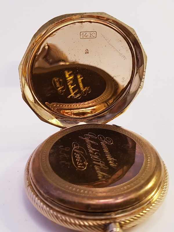(Goud) Gouden zakhorloge, Remontoir 10 rubis + gouden ketting. Zwitserland 1911.Gouden zakhorloge, - Image 7 of 37