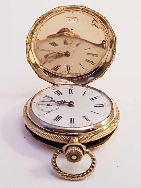 (Goud) Gouden zakhorloge, Remontoir 10 rubis + gouden ketting. Zwitserland 1911.Gouden zakhorloge, - Image 12 of 37