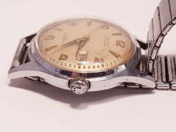 (Curiosa) Zilver/ double/chroom, Horloge, broche en armband, midden 20e eeuw. Chroom/ zilver/ - Image 6 of 7