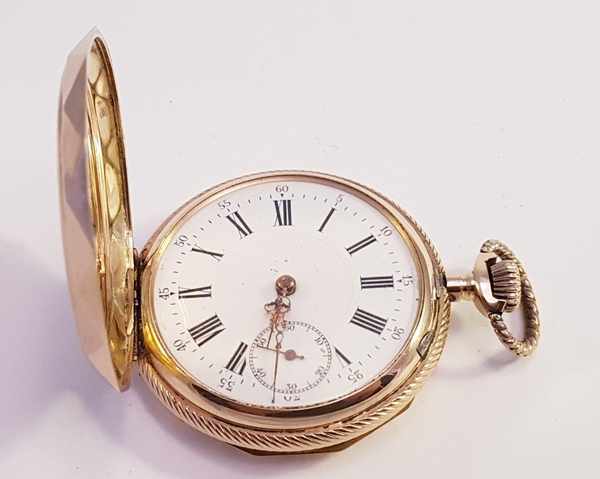 (Goud) Gouden zakhorloge, Remontoir 10 rubis + gouden ketting. Zwitserland 1911.Gouden zakhorloge, - Image 14 of 37