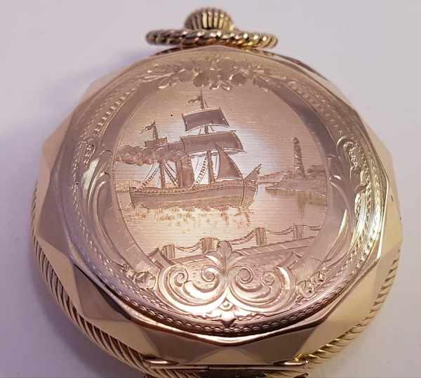 (Goud) Gouden zakhorloge, Remontoir 10 rubis + gouden ketting. Zwitserland 1911.Gouden zakhorloge, - Image 18 of 37
