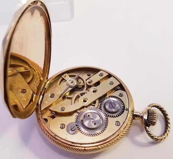 (Goud) Gouden zakhorloge, Remontoir 10 rubis + gouden ketting. Zwitserland 1911.Gouden zakhorloge, - Image 9 of 37
