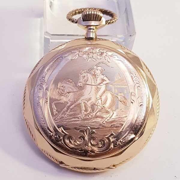 (Goud) Gouden zakhorloge, Remontoir 10 rubis + gouden ketting. Zwitserland 1911.Gouden zakhorloge, - Image 33 of 37