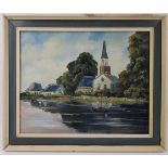 (Kunst) Olieverf op doek, schilderij: "Broek op Waterland", gesigneerd J. Kelderman, 20e eeuw.