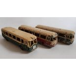 (Curiosa) Dinky Toys, 3 bussen, 1940Franse Dinkys Autocar Chausson 29F, (blauwe en rode versie)