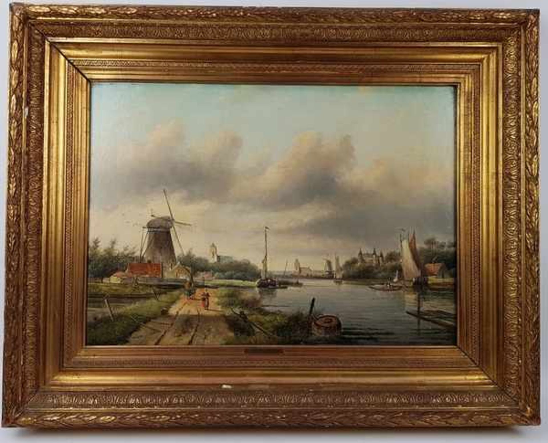 (Kunst) Schilderij, olieverf op doek, Oud Hollands Landschap, J. Corver, 19e eeuwSchilderij,